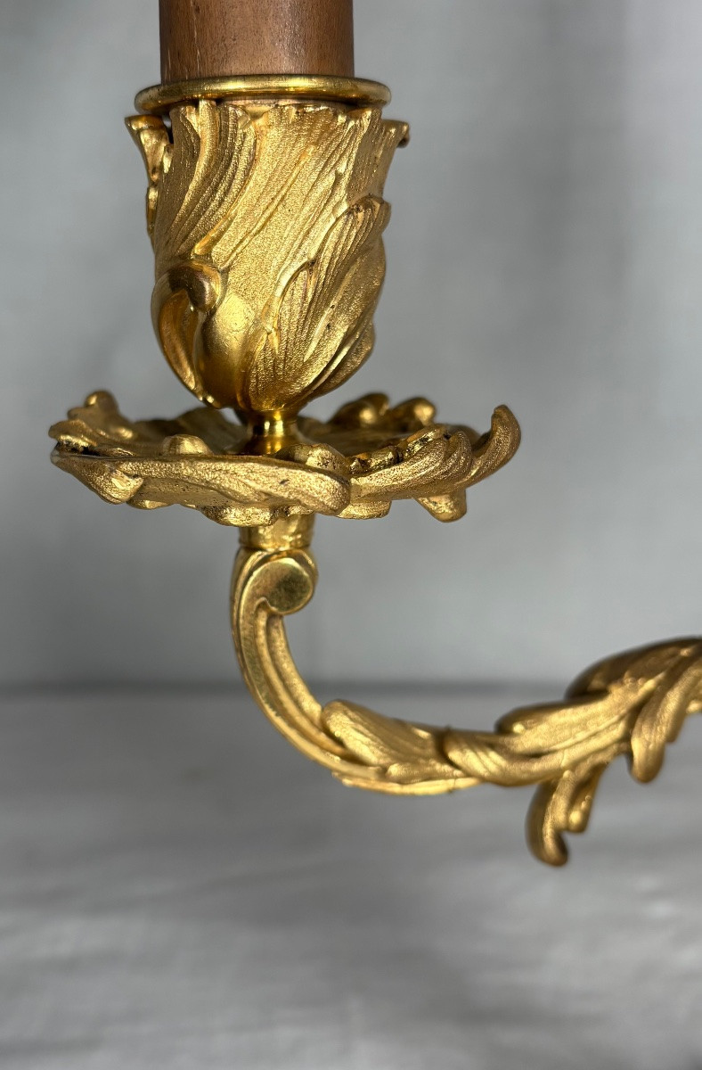 Lampe écran en bronze doré de style Louis XV -photo-3