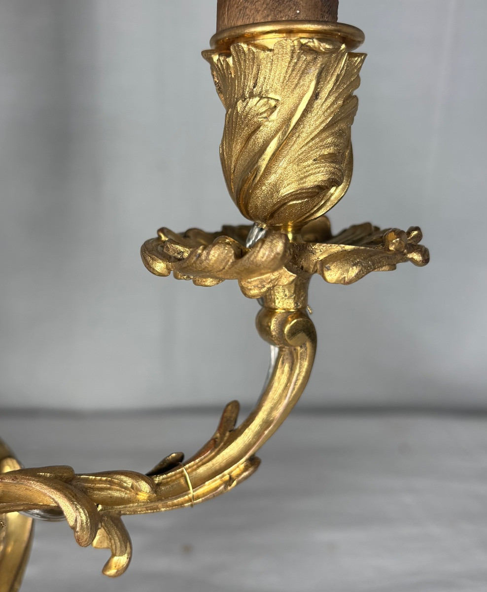 Lampe écran en bronze doré de style Louis XV -photo-4