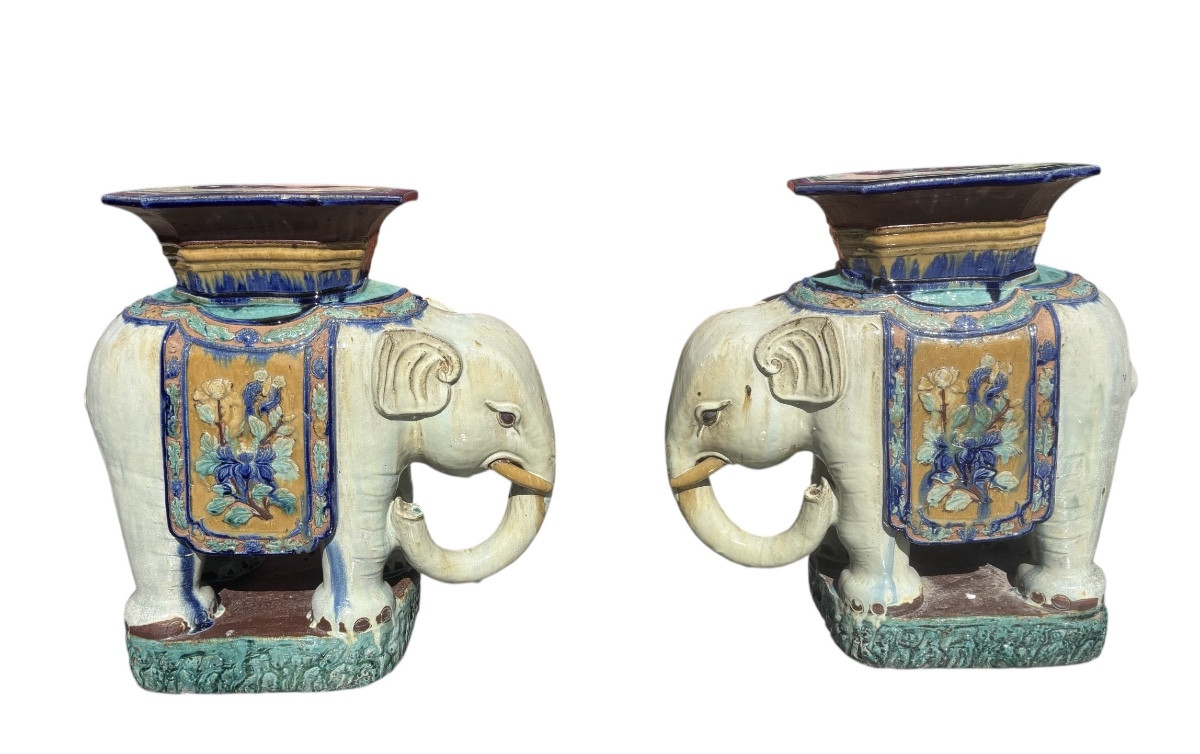 Paire de Tabouret en céramique émaillée Four de Bien Hoa Vietnam début XXᵉ siècle