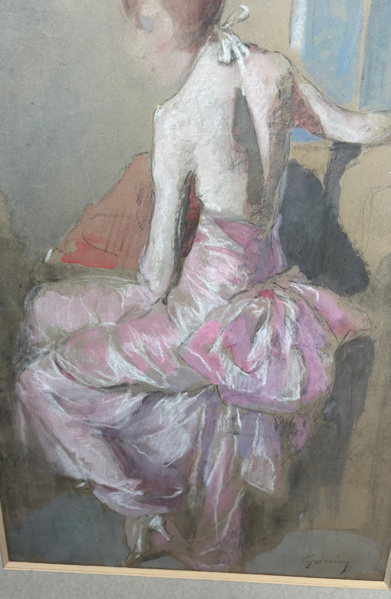 Pastel And Gouache Young Woman Signed Jacques Fernand Gonin ( 1883-1935 )-photo-2