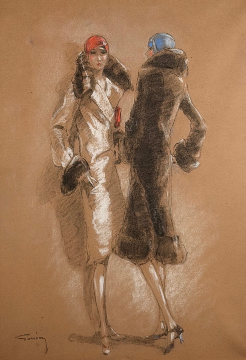 Bold Pencil And Pastel With Elegant Women By Jacques Fernand Gonin-photo-2