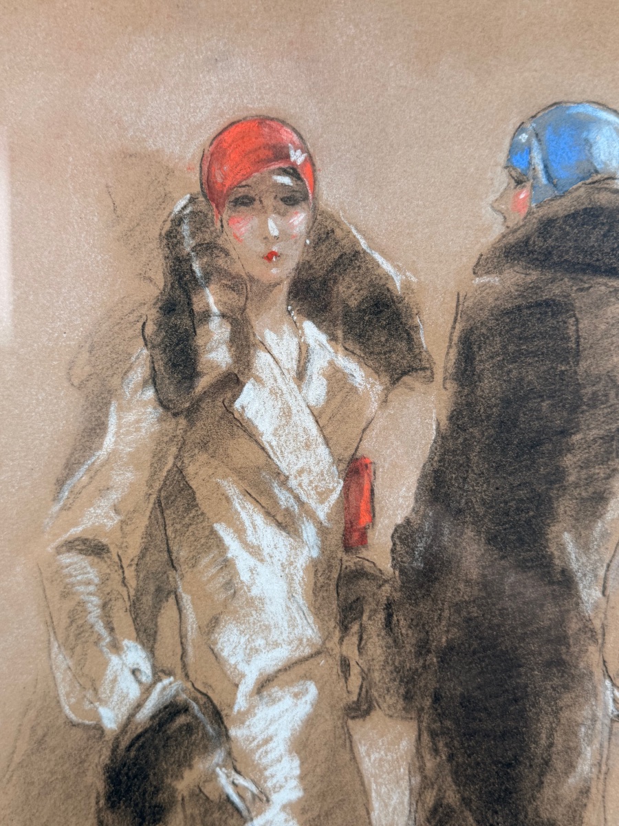 Bold Pencil And Pastel With Elegant Women By Jacques Fernand Gonin-photo-3