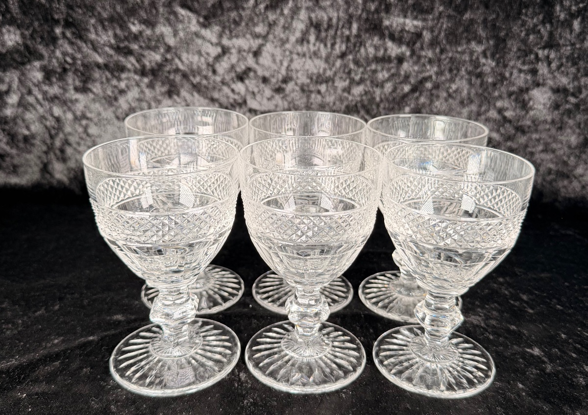 Set Of 6 Saint-louis Crystal Trianon Wine Glasses-photo-2