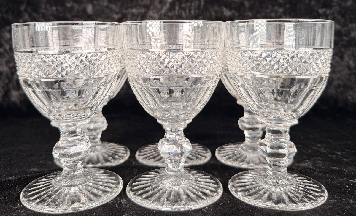 Set Of 6 Saint-louis Crystal Trianon Wine Glasses-photo-3