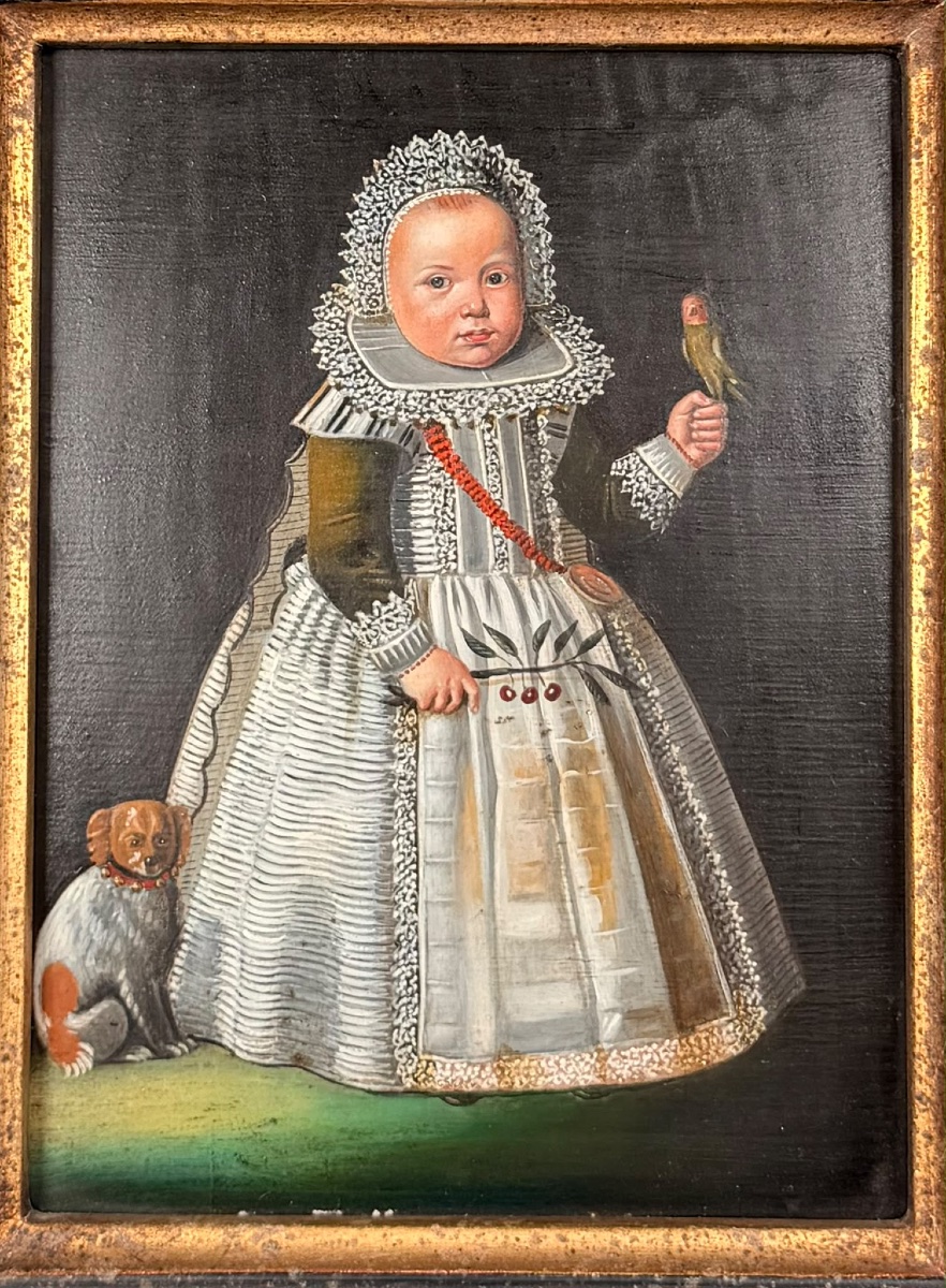 Portrait d’enfant à l’oiseau huile sur cuivre XIX ème siècle-photo-3