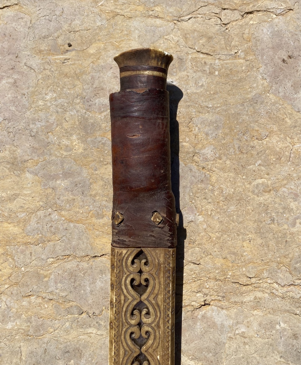 Traditional Sami Knife From Lapland With A Leather And Reindeer Bone Sheath, Early 20th Century-photo-4