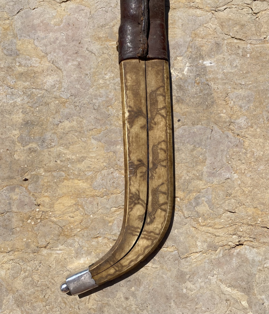 Traditional Sami Knife From Lapland With A Leather And Reindeer Bone Sheath, Early 20th Century-photo-1