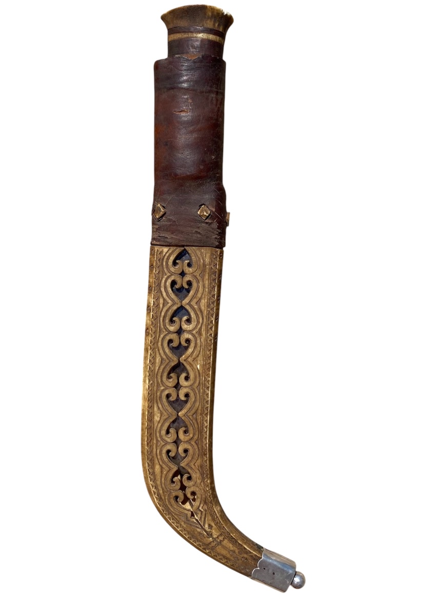 Traditional Sami Knife From Lapland With A Leather And Reindeer Bone Sheath, Early 20th Century