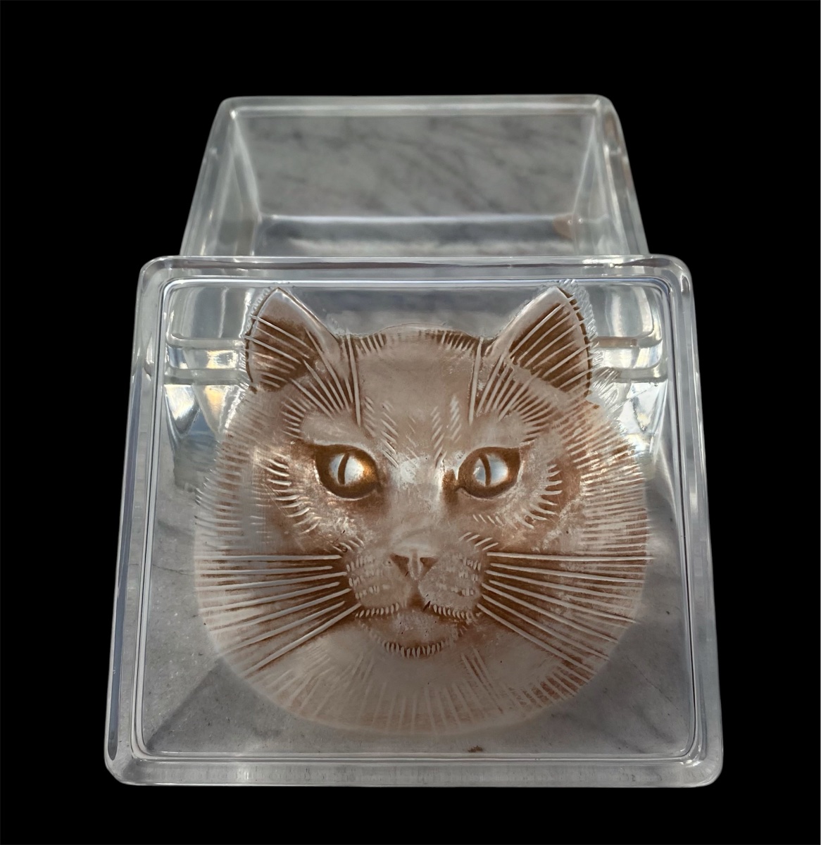 René Lalique boîte en verre moulé Chat Époque Art Déco -photo-2
