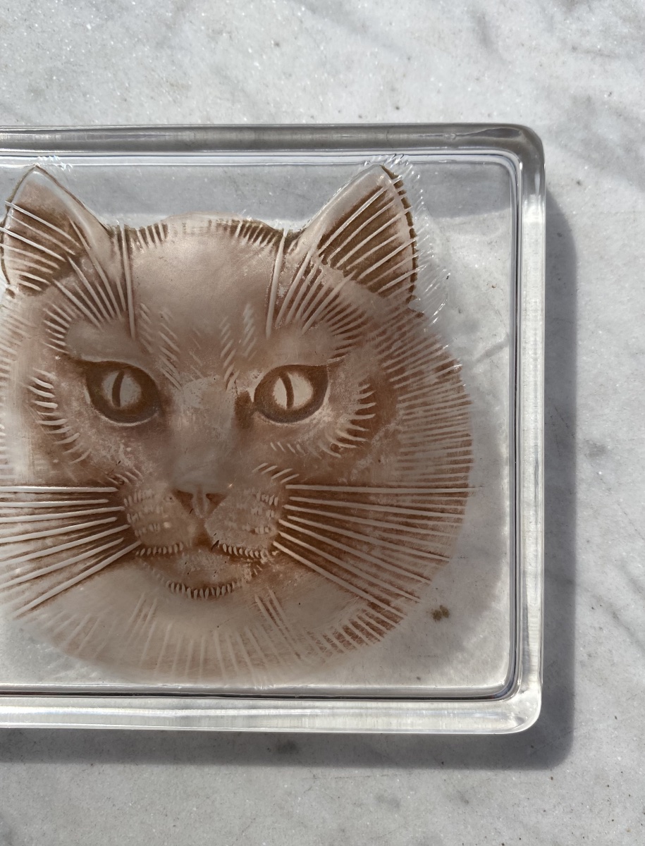 René Lalique boîte en verre moulé Chat Époque Art Déco -photo-2