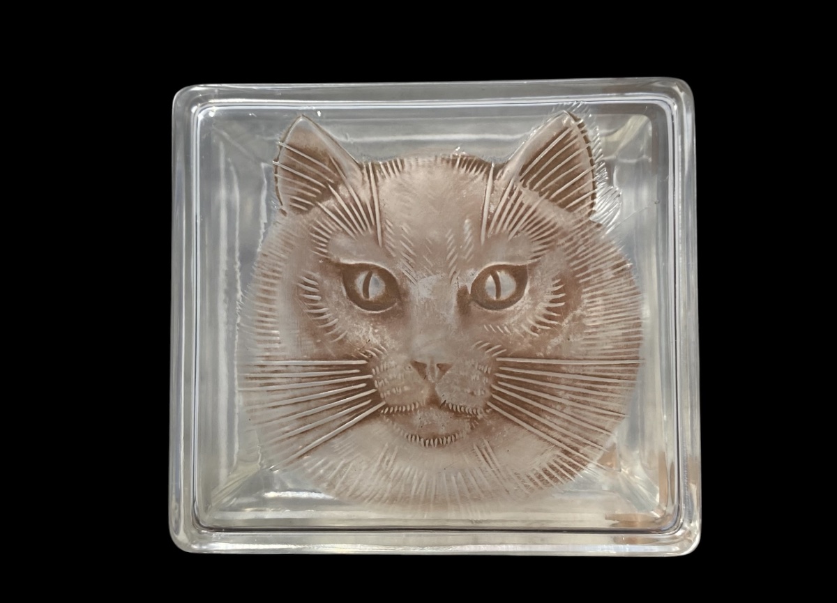 René Lalique boîte en verre moulé Chat Époque Art Déco 