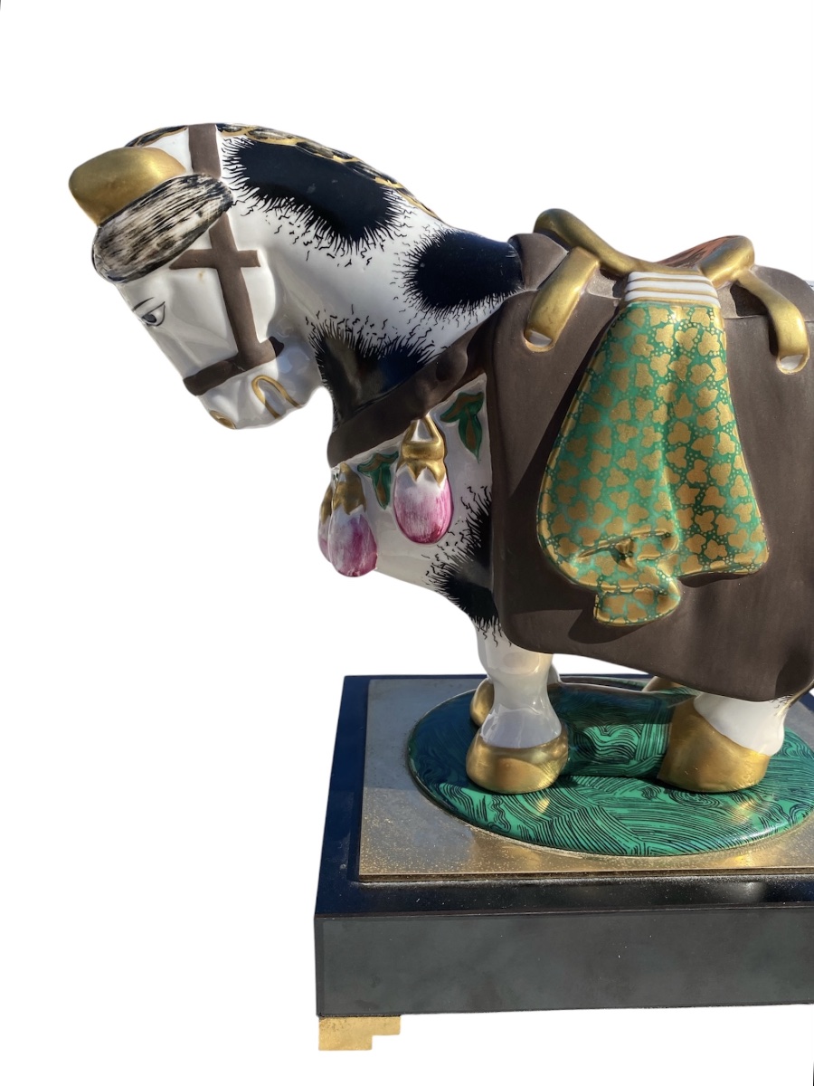 Cheval en porcelaine polychrome signé Giulia Mangani-photo-3