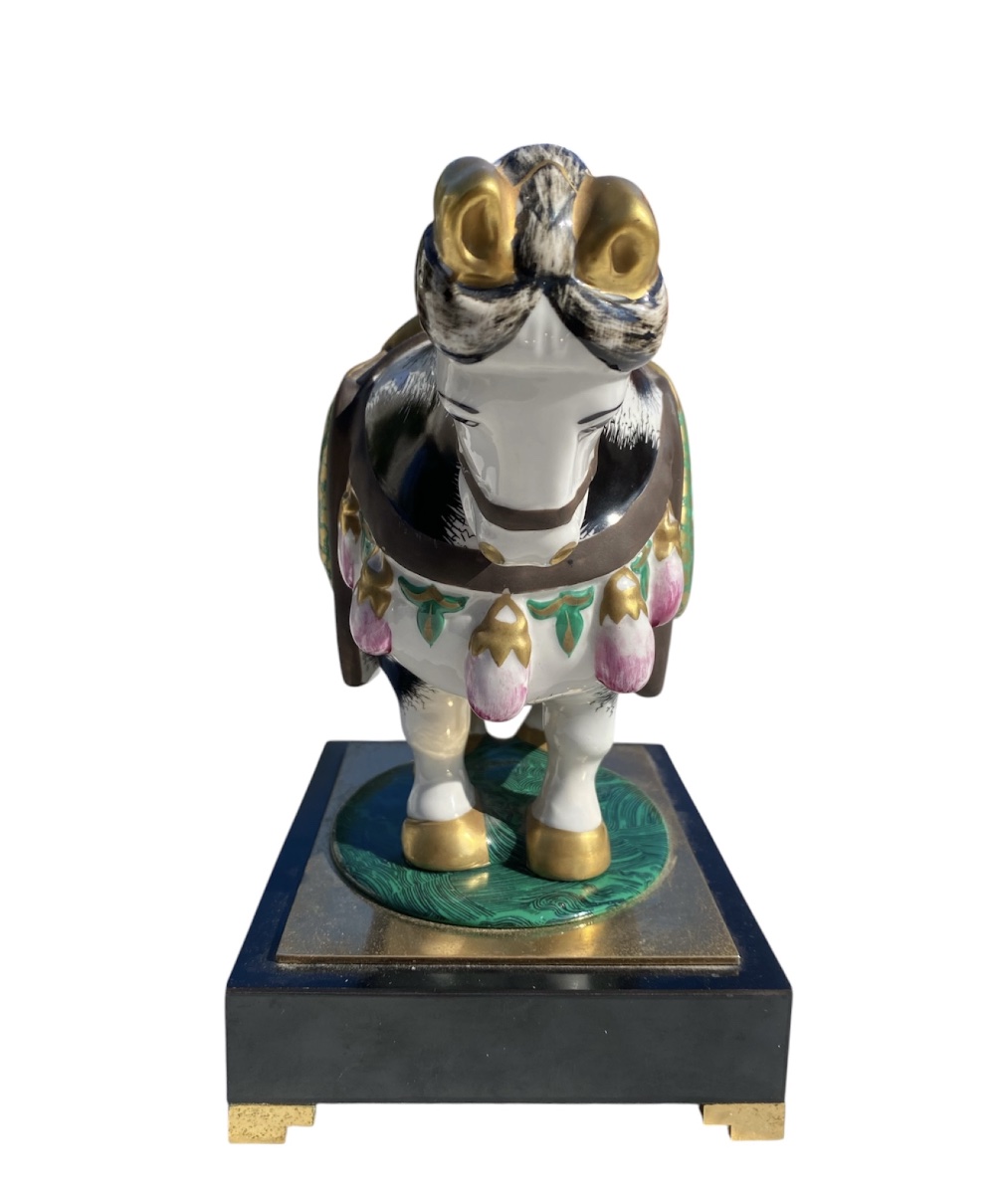 Cheval en porcelaine polychrome signé Giulia Mangani-photo-4