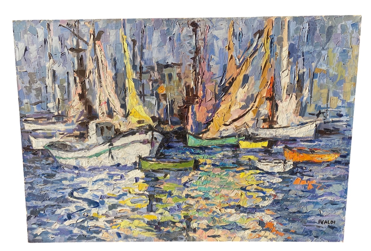 Huile sur toile  signée Pierre Ivaldi Vue du port de Béni Saf Algérie-photo-2