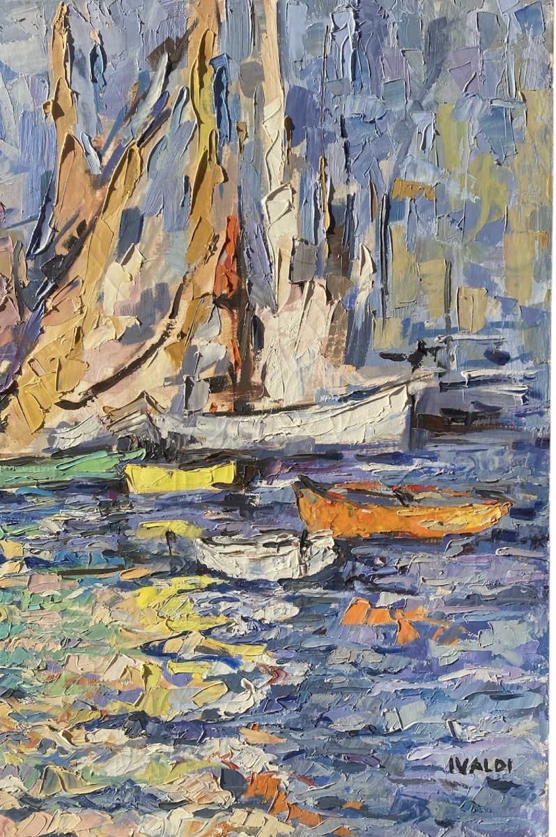Huile sur toile  signée Pierre Ivaldi Vue du port de Béni Saf Algérie-photo-3