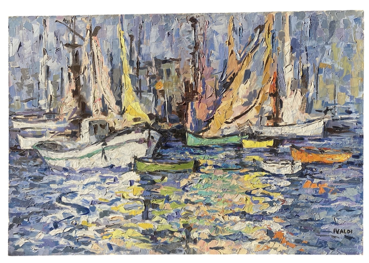Huile sur toile  signée Pierre Ivaldi Vue du port de Béni Saf Algérie