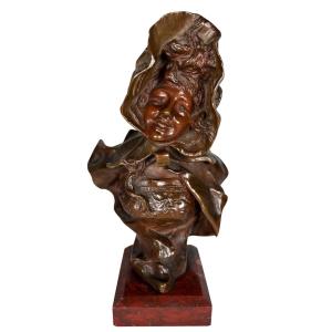 Buste en Bronze Signé Georges Van Der Straeten Fondeur Société des Bronzes de Paris