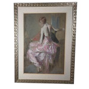 Pastel et gouache jeune femme signée Jacques Fernand Gonin ( 1883-1935 )
