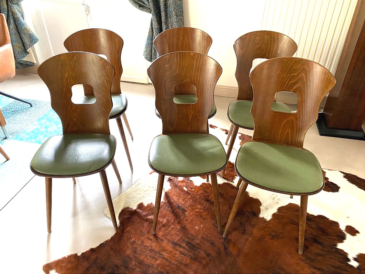 Six Chaises de bistrot Baumann Modèle Gentiane1960