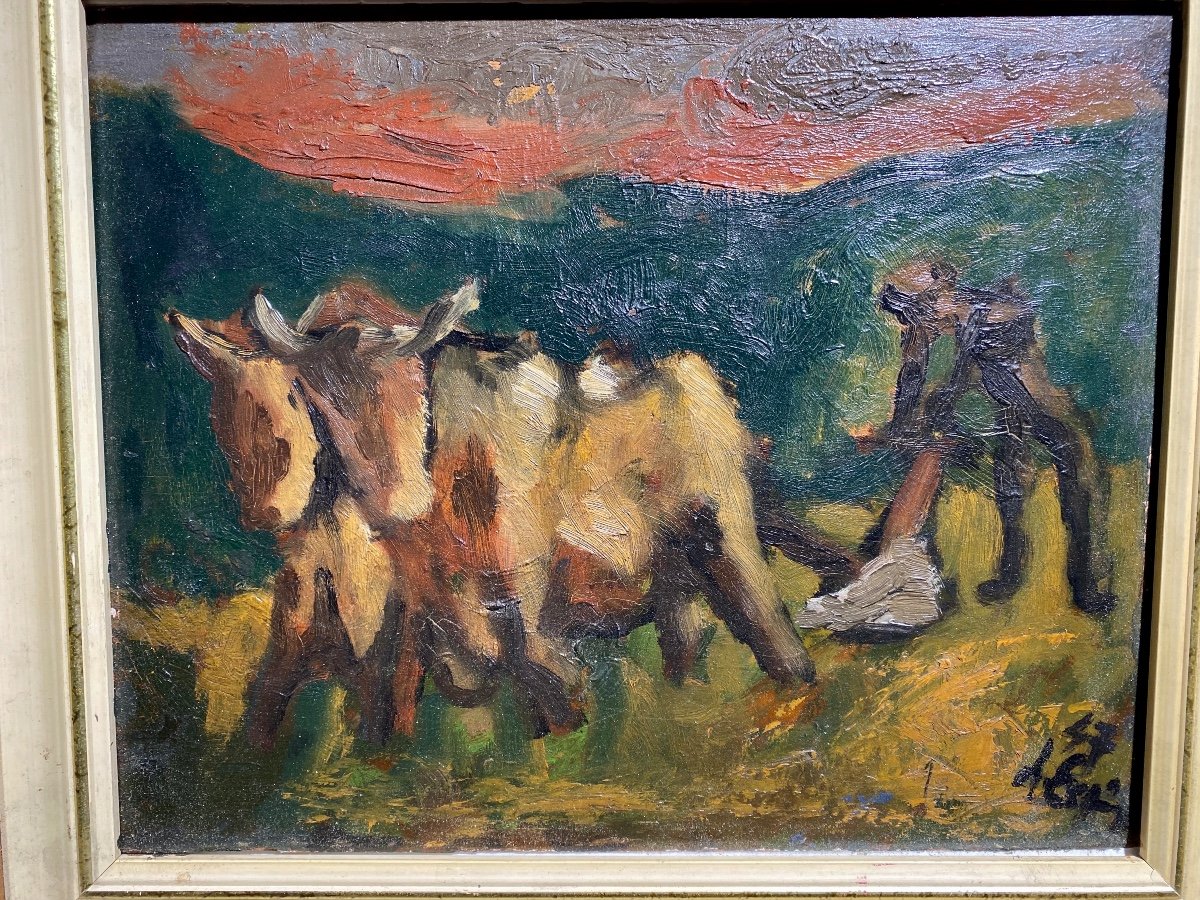 Raymond Espinasse Oil On Wood “labour” 1947-photo-2