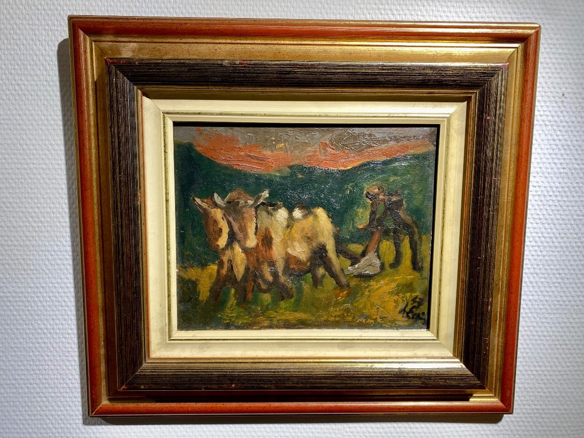 Raymond Espinasse Oil On Wood “labour” 1947