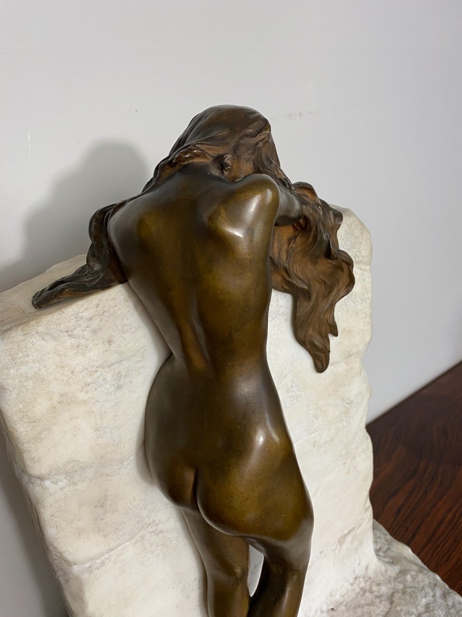 Gustave Obiols Nue En Bronze Sur Marbre De Carrare -photo-2