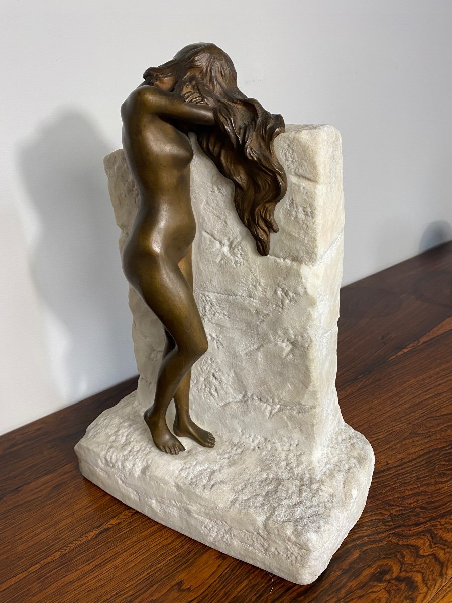 Gustave Obiols Nue En Bronze Sur Marbre De Carrare -photo-3