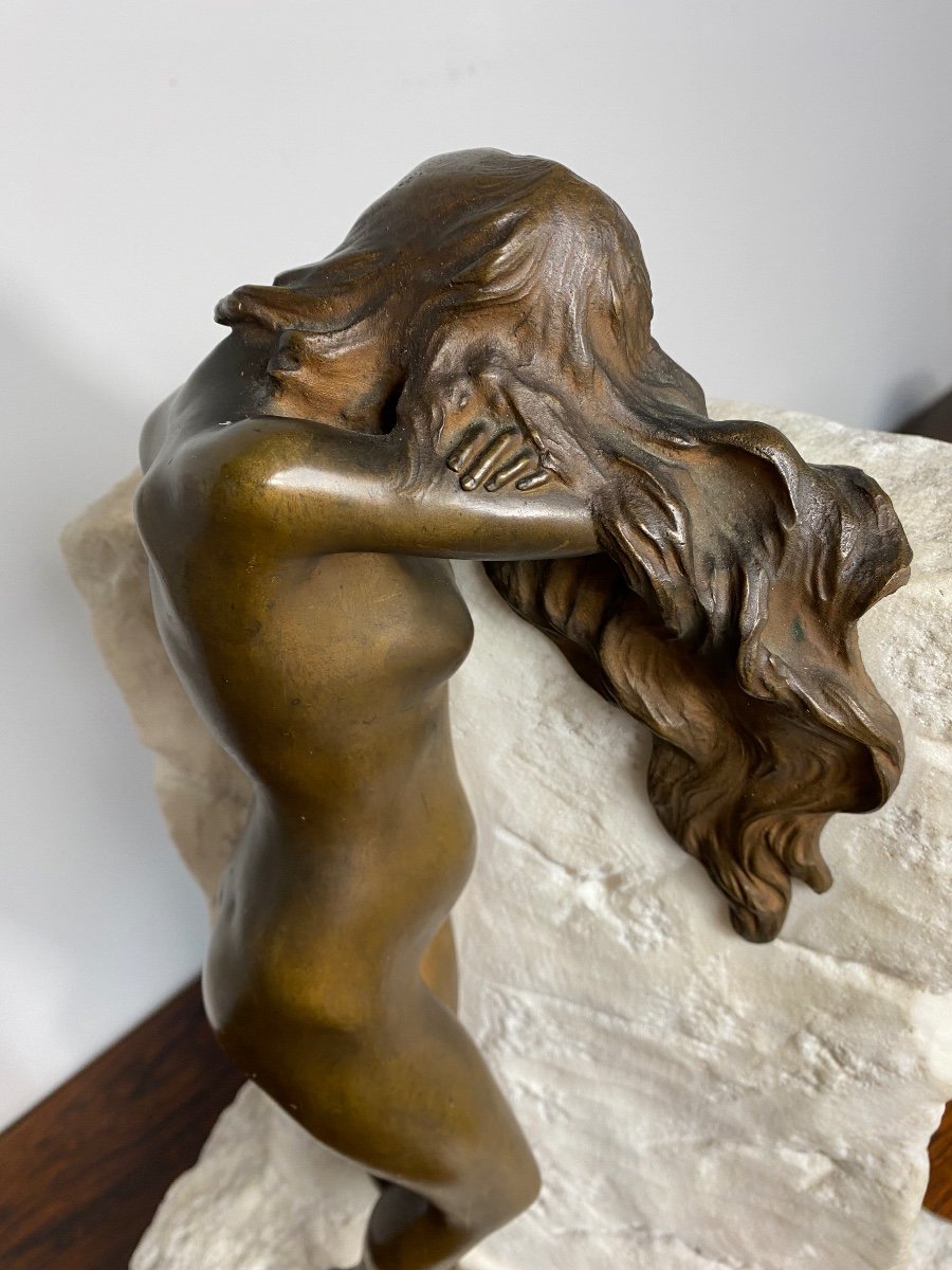 Gustave Obiols Nue En Bronze Sur Marbre De Carrare -photo-4