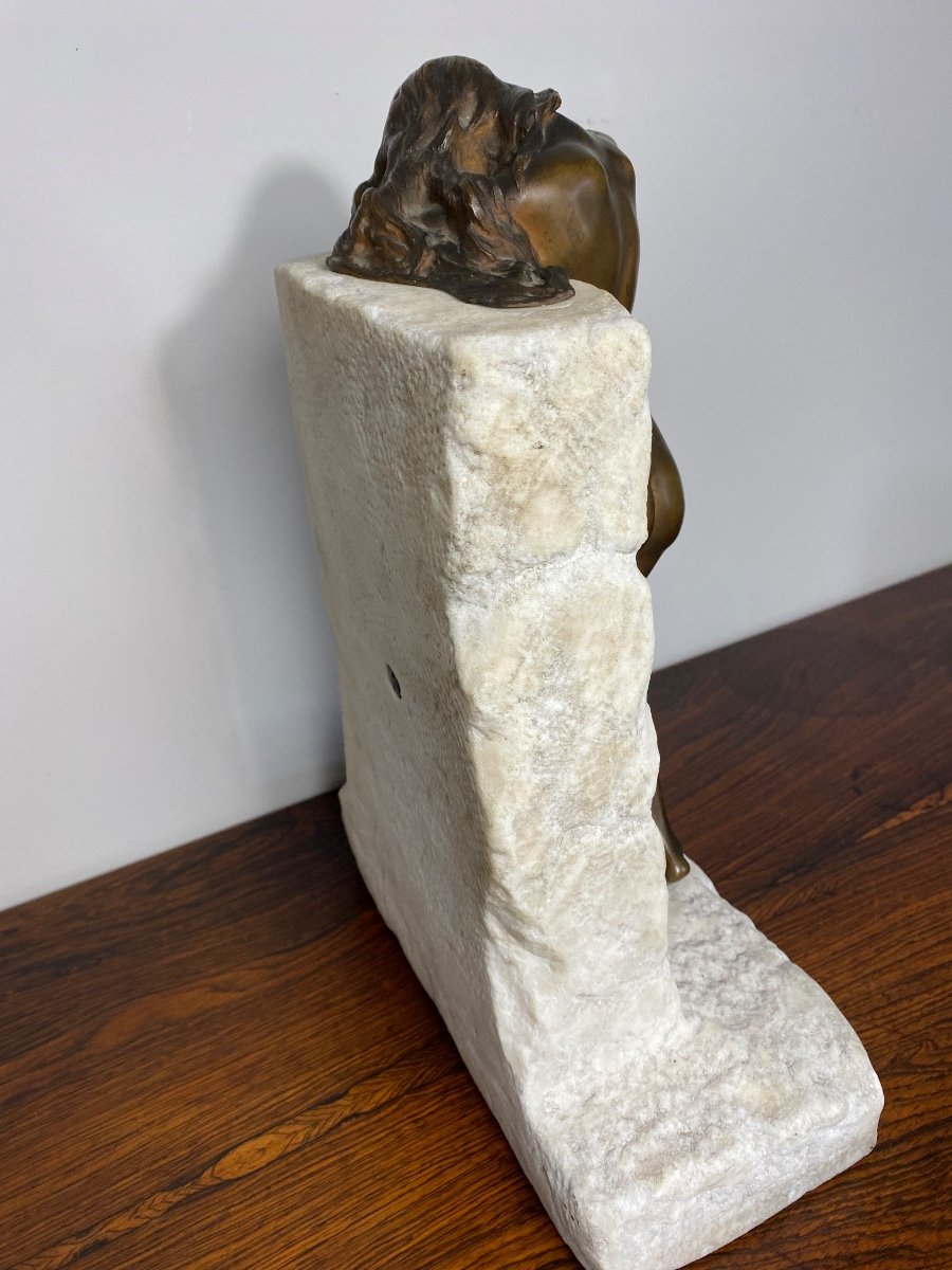Gustave Obiols Nue En Bronze Sur Marbre De Carrare -photo-2