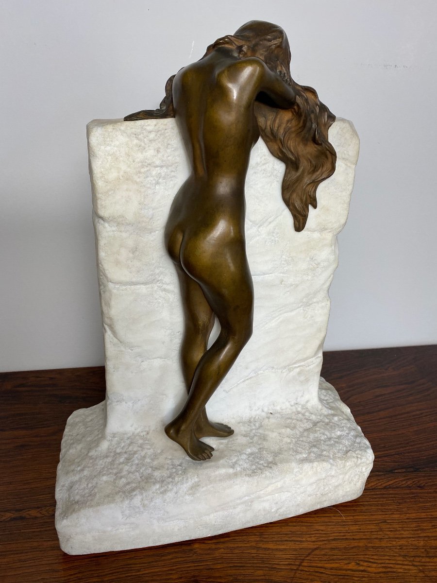 Gustave Obiols Nue En Bronze Sur Marbre De Carrare -photo-4