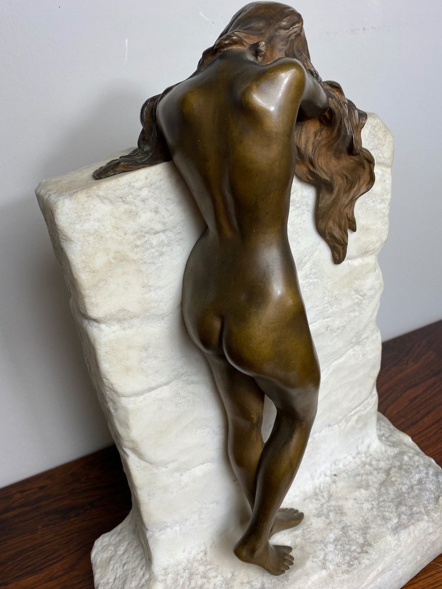 Gustave Obiols Nue En Bronze Sur Marbre De Carrare -photo-5