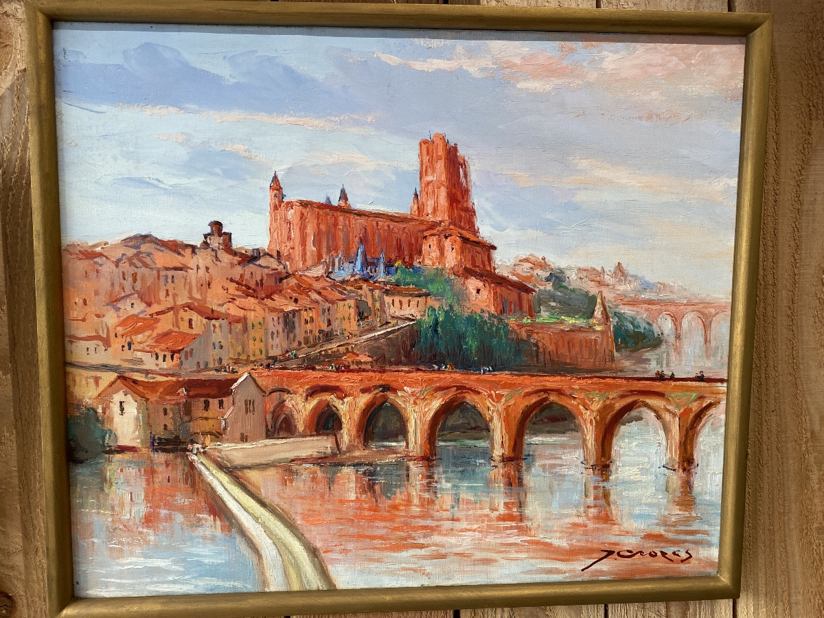 Joseph Crozes Huile sur toile « Albi et la Cathédrale « 