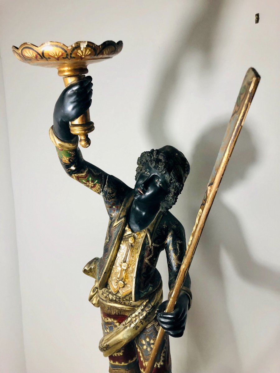 Very Interesting Nubian Gondolier Carrying A Torchere Venice End XIX Eme-photo-3