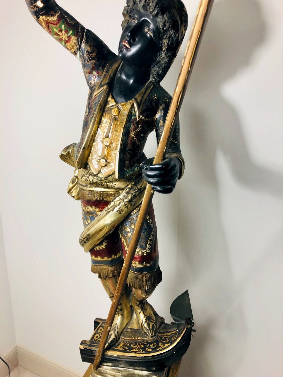 Very Interesting Nubian Gondolier Carrying A Torchere Venice End XIX Eme-photo-2