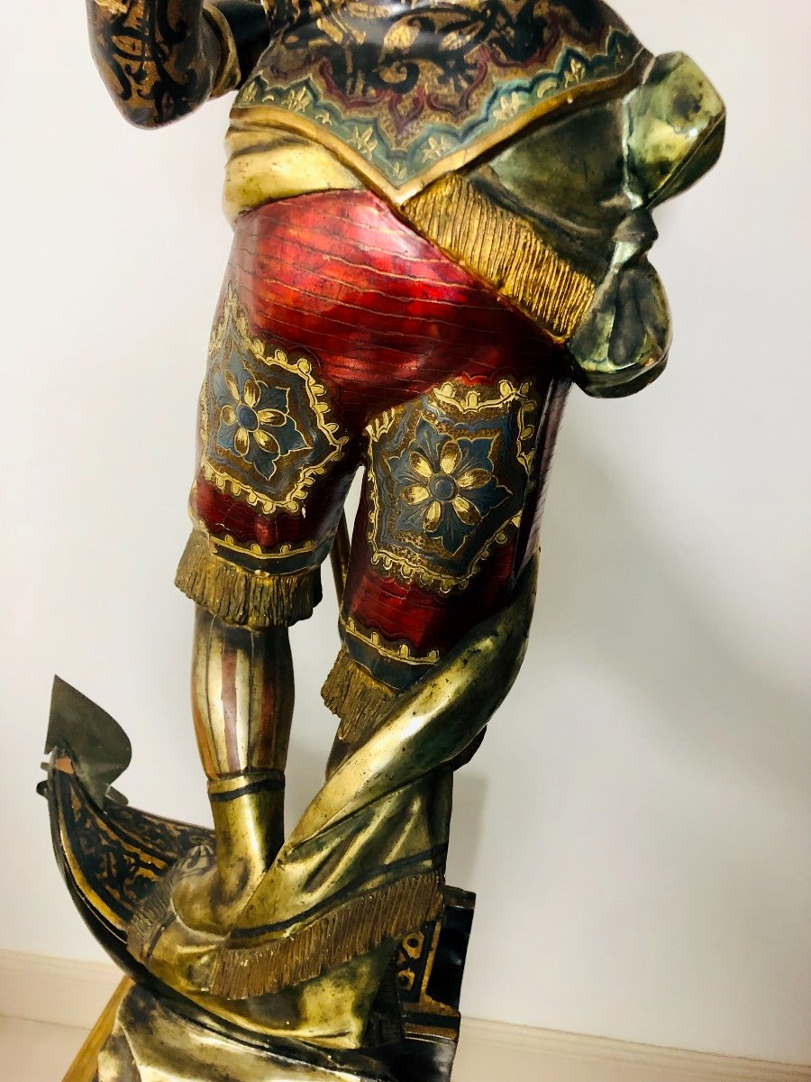 Very Interesting Nubian Gondolier Carrying A Torchere Venice End XIX Eme-photo-2