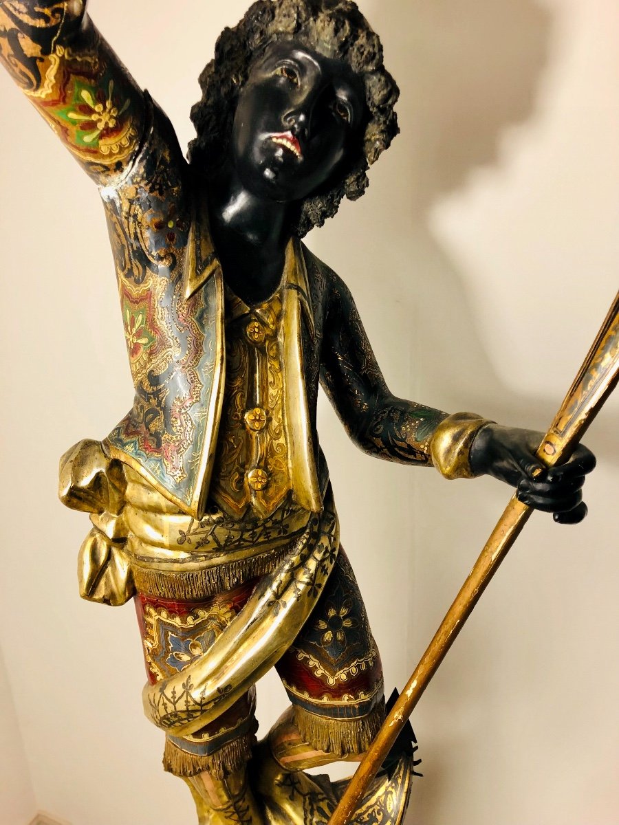 Very Interesting Nubian Gondolier Carrying A Torchere Venice End XIX Eme-photo-7