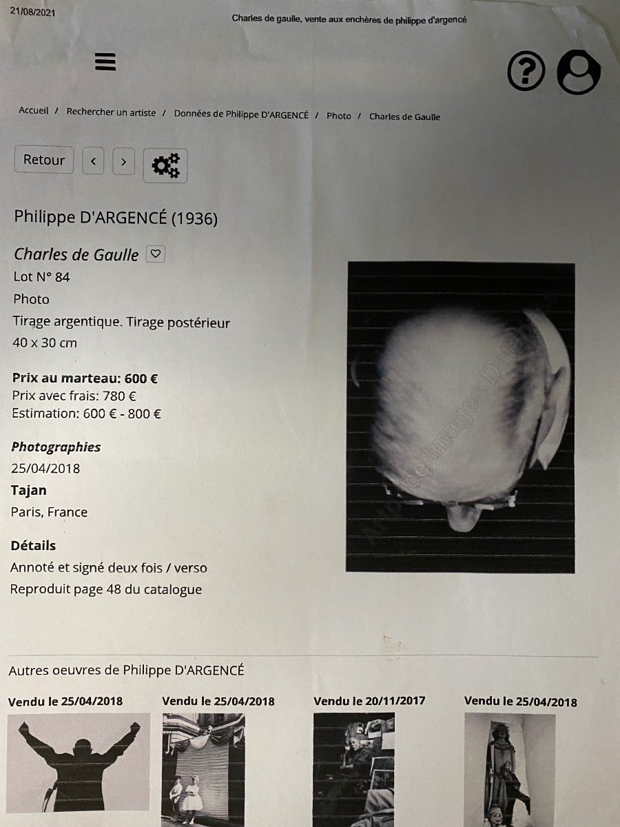 Philippe d'Argencé Original Silver Photo General De Gaulle 1968-photo-2