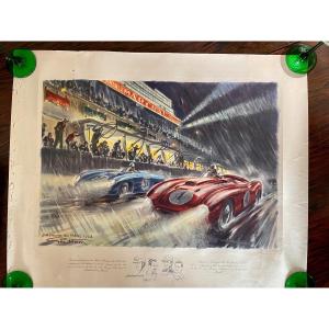 Géo Ham Estampe « 24 Heures Du Mans » 1954