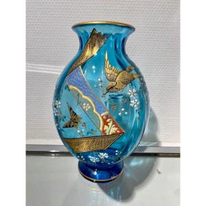 Saint Louis Crystal Art Nouveau Enameled Vase