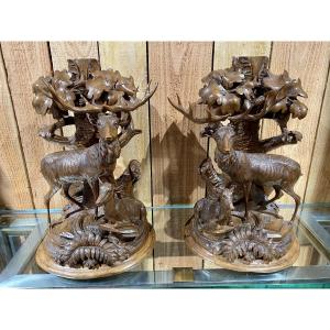 Paire De Sculptures De La Forêt Noire 
