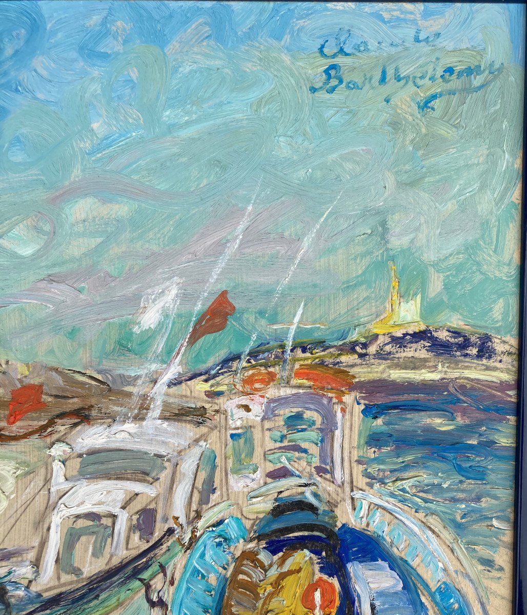 Oil On Board - Fishing Boats At The Port Of Marseille - Claude Barthélémy-photo-2