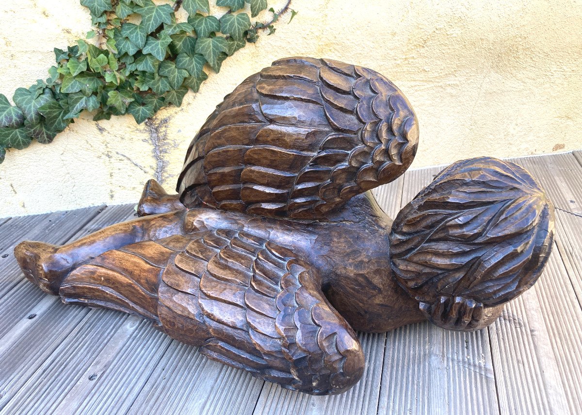 Reclining Angel Sculpture - Carved Wood-photo-1