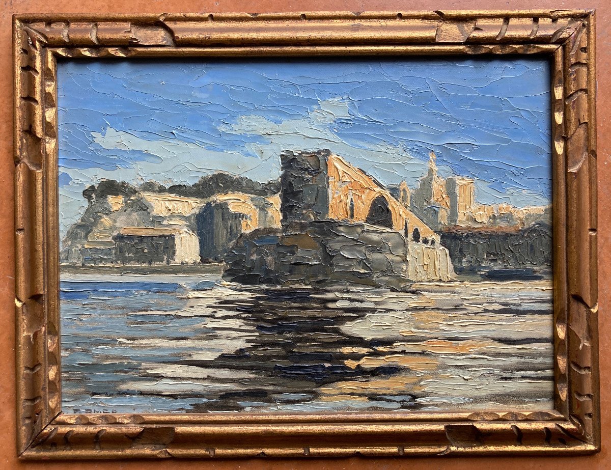 Painting - Avignon: The Saint Bénézet Bridge - F. Omer 