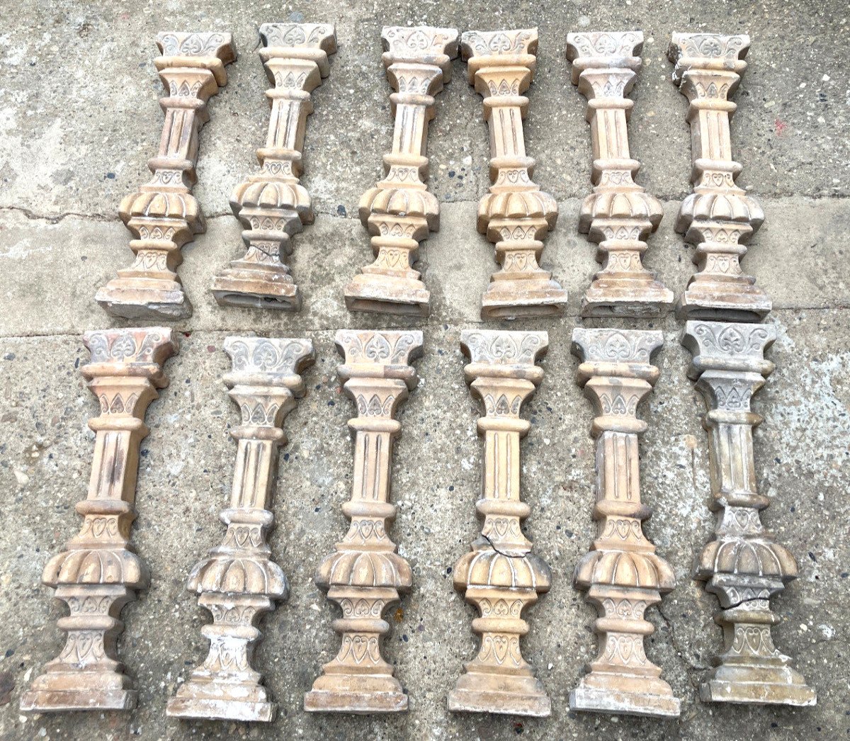 12 Terracotta Balustrade Pillars In Neo-romand Style Late 19th Century