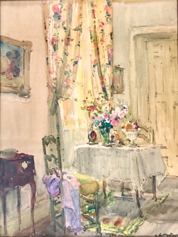 Watercolor - Louis Agricol Montagné - The Flowery Salon - Bourgeois Interior 