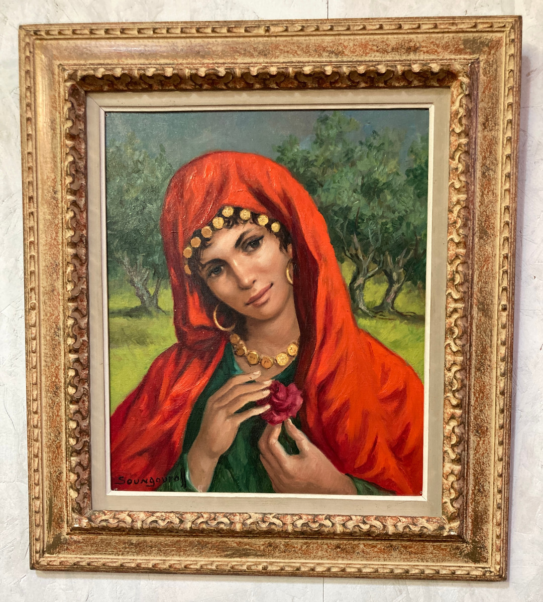 Tableau - Anatola Soungouroff - Portrait :  La rose rouge 