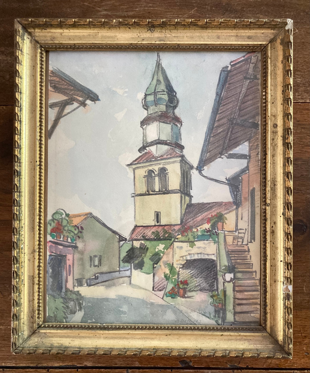 Watercolor - G Delbays - Bell Tower Of The Saint Pancrace Church In Yvoire - Haute Savoie 