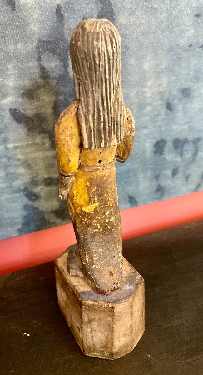 Wooden Sculpture Statue - Young Woman - Spain/portugal, 18th Century -photo-4