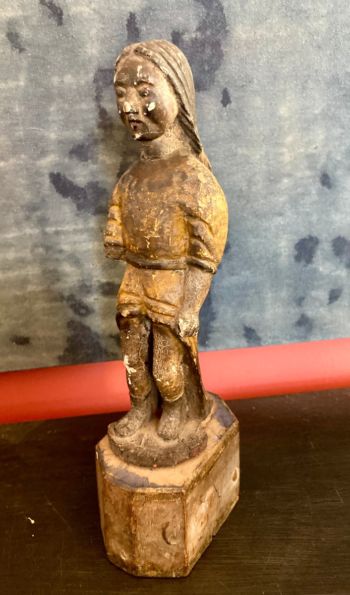Wooden Sculpture Statue - Young Woman - Spain/portugal, 18th Century 