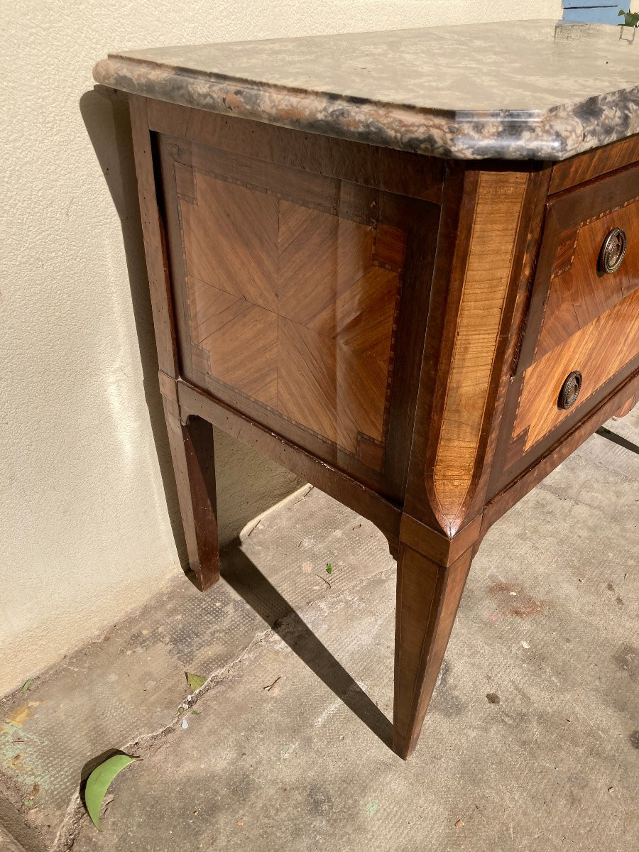 Commode sauteuse - Louis XVI - marqueterie - XVIIIe -photo-2